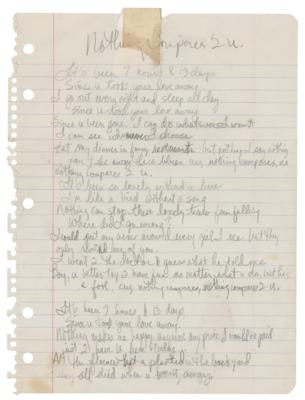 Lot #5451 Prince's Handwritten Lyrics for 'Nothing