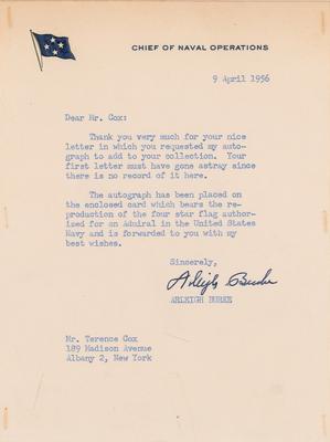 Lot #525 Arleigh Burke Typed Letter Signed - Image 1