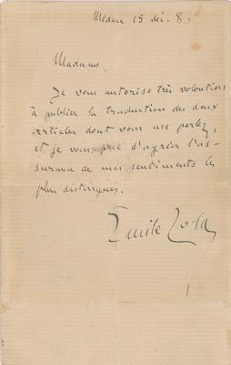Lot #833 Emile Zola Autograph Letter Signed