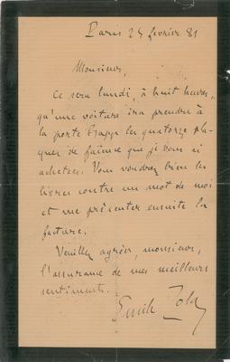Lot #834 Emile Zola Autograph Letter Signed - Image 1