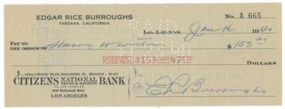 Lot #798 Edgar Rice Burroughs Signed Check - Image 1