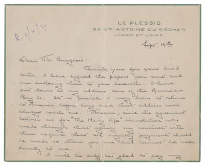 Lot #824 Eugene O'Neill Autograph Letter Signed - Image 1