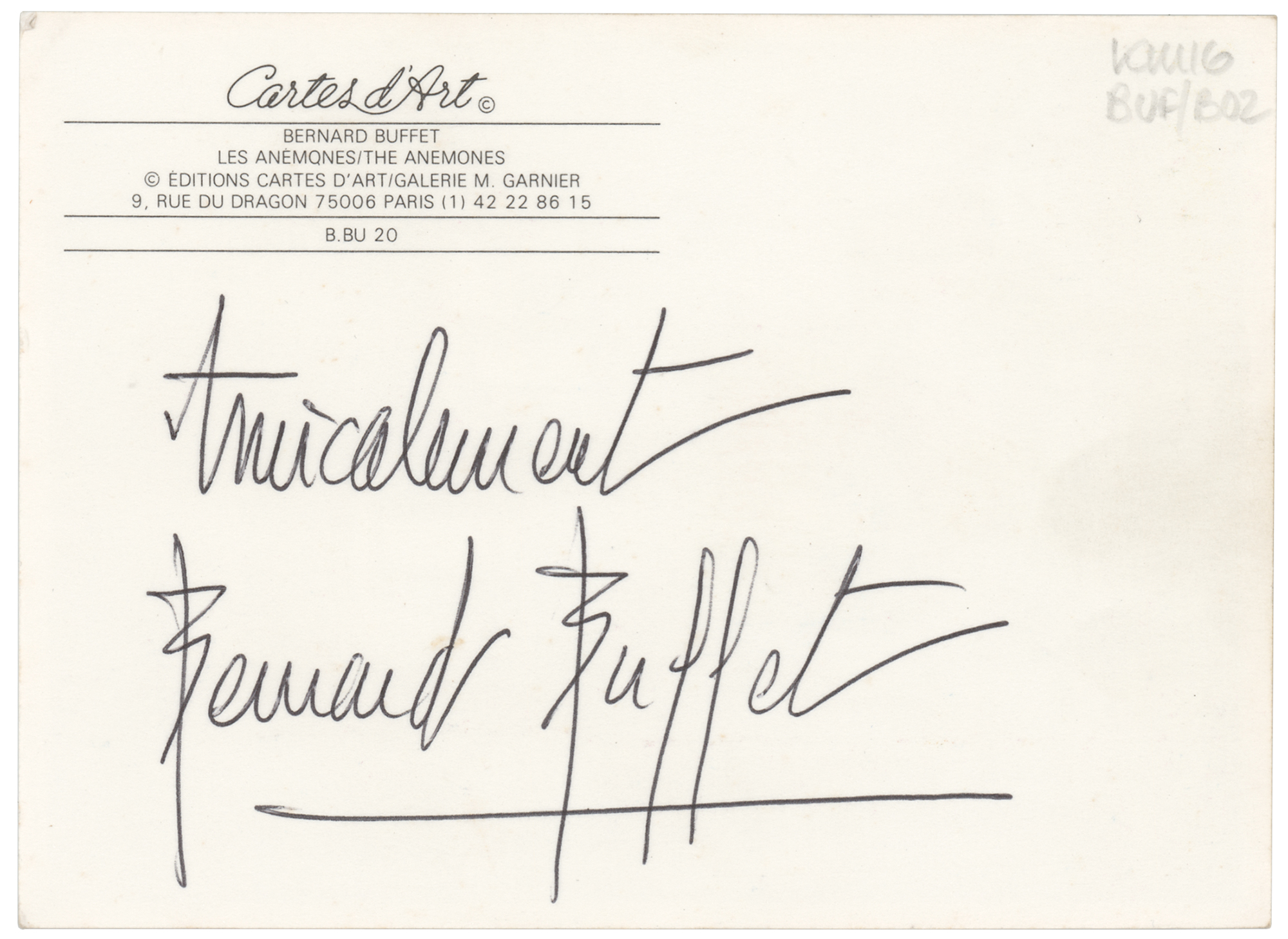 Bernard Buffet Signed Postcard | Sold for $250 | RR Auction