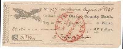 Lot #802 James Fenimore Cooper Signed Check - Image 1