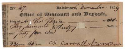 Lot #348 Charles Carroll of Carrollton Signed Check