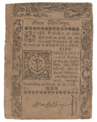 Lot #243 William Ellery Signed Currency
