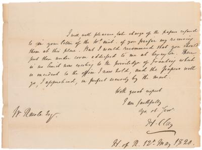 Lot #351 Henry Clay Autograph Letter Signed