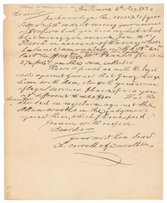 Lot #239 Charles Carroll of Carrollton Autograph Letter Signed