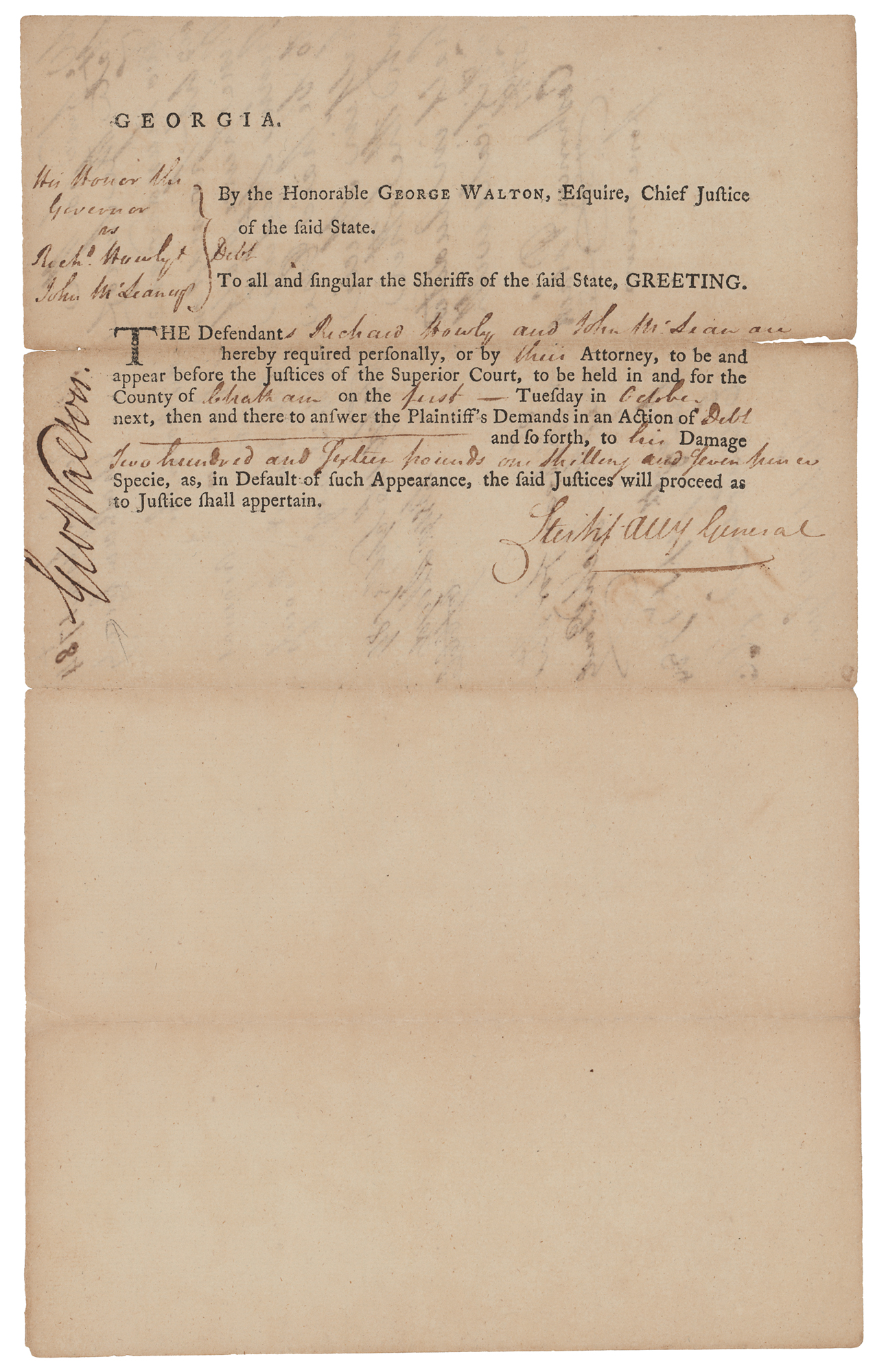 Lot #489 George Walton Document Signed