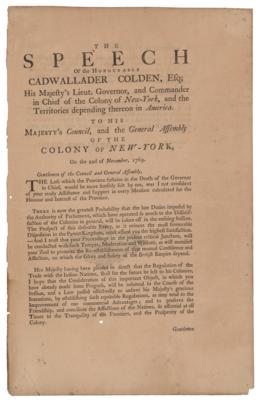 Lot #530 'The Speech of the Hon. Cadwallader Colden' 1769 Broadside