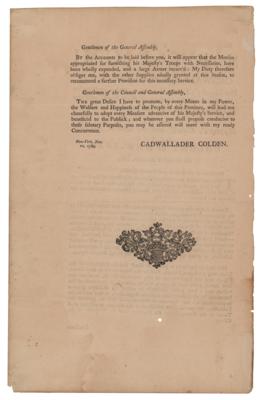 Lot #530 'The Speech of the Hon. Cadwallader Colden' 1769 Broadside - Image 2