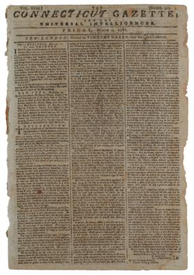 Lot #533 The Connecticut Gazette; and the Universal Intelligencer (March 2, 1781)