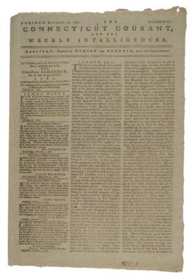 Lot #532 The Connecticut Courant, and the Weekly Intelligencer (October 17, 1780)