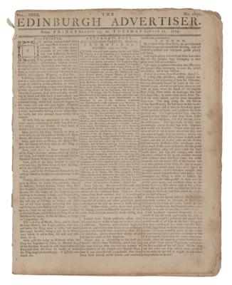Lot #538 The Edinburgh Advertiser (August 13-17, 1779) - Image 1