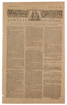 Lot #596 The Pennsylvania Packet or the General Advertiser (May 20, 1779) - Image 1