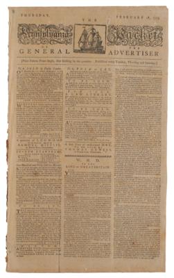 Lot #586 The Pennsylvania Packet or the General Advertiser (February 18 and 20, 1779) - Image 1