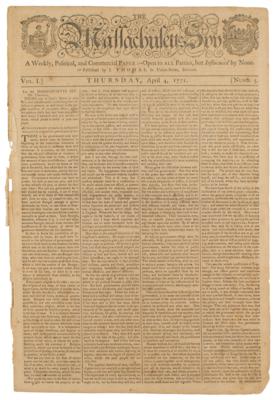 Lot #567 The Massachusetts Spy, A Weekly, Political, and Commercial Paper (April 4, 1771)