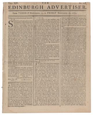 Lot #540 The Edinburgh Advertiser (November 13-16, 1770) - Image 1