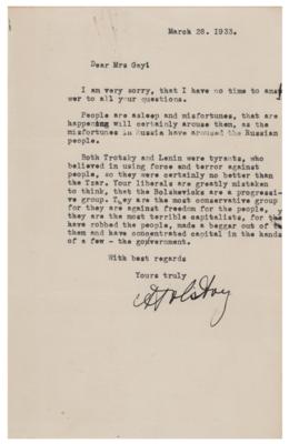 Lot #829 Alexandra Tolstoy Typed Letter Signed - Image 1