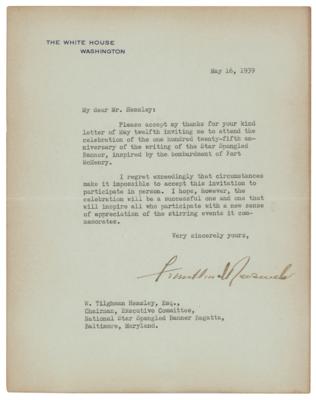 Lot #57 Franklin D. Roosevelt Typed Letter Signed as President on Star Spangled Banner - Image 1