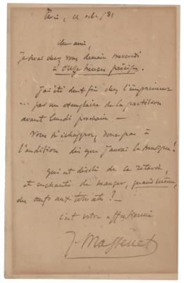 Lot #866 Jules Massenet Autograph Letter Signed - Image 1