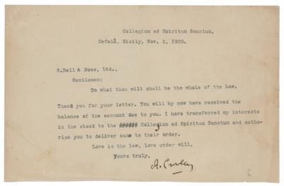 Lot #786 Aleister Crowley Typed Letter Signed - Image 1