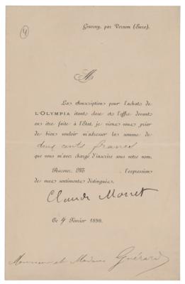 Lot #717 Claude Monet Signed Subscription Form - Image 1