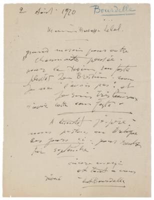 Lot #727 Antoine Bourdelle Autograph Letter Signed - Image 1