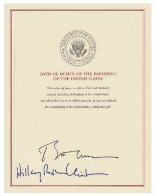 Lot #108 Bill and Hillary Clinton Signed Souvenir Oath of Office - Image 1