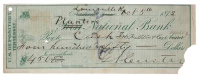 Lot #516 George A. Custer Signed Check