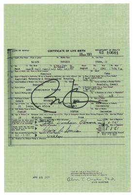 Lot #189 Barack Obama Signed Mock Birth Certificate - Image 1