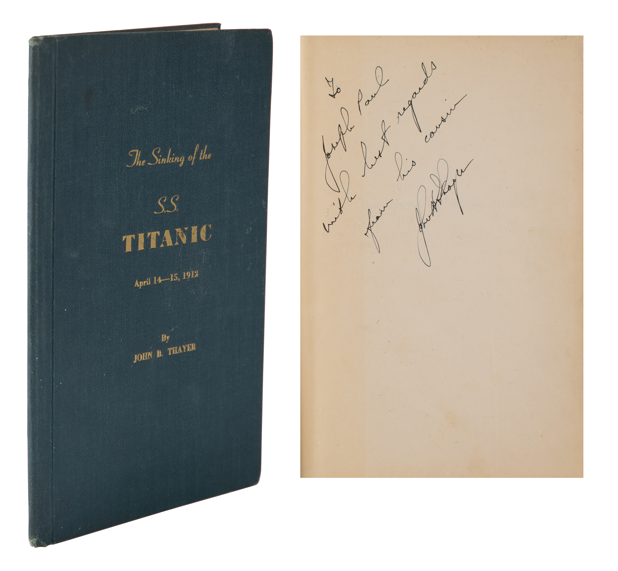 Lot #324 Titanic: Margaret and John Thayer (2) Marconigrams and Signed Book