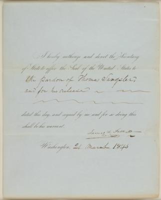 Lot #29 James K. Polk Document Signed as President
