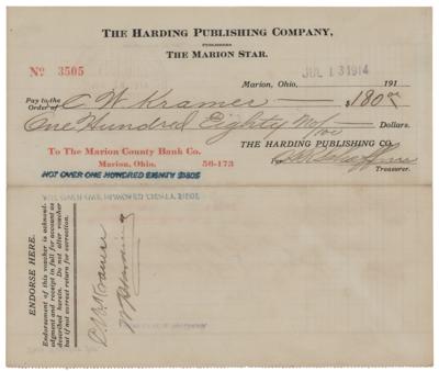 Lot #141 Warren G. Harding Document Signed - Image 1