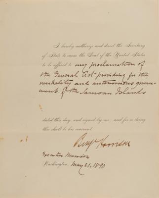 Lot #143 Benjamin Harrison Document Signed as President - Image 1