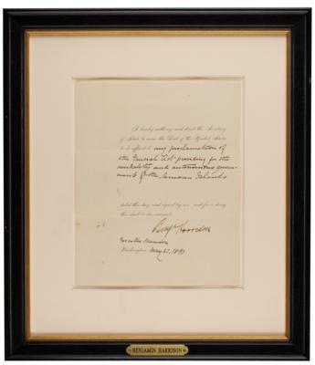 Lot #143 Benjamin Harrison Document Signed as President - Image 2