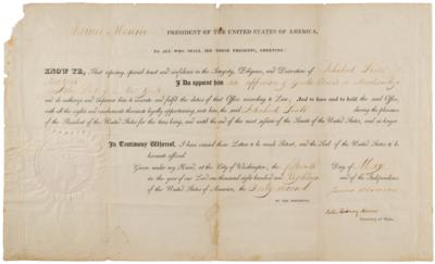Lot #12 James Monroe and John Quincy Adams Document Signed as President and Secretary of State - Image 1