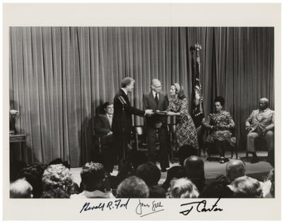 Lot #99 Jimmy Carter, Gerald Ford, and Jonas Salk Signed Photograph - Image 1
