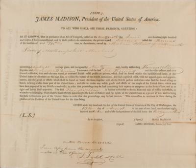 Lot #173 James Madison and James Monroe 'Letter of Marque' Document - Image 1