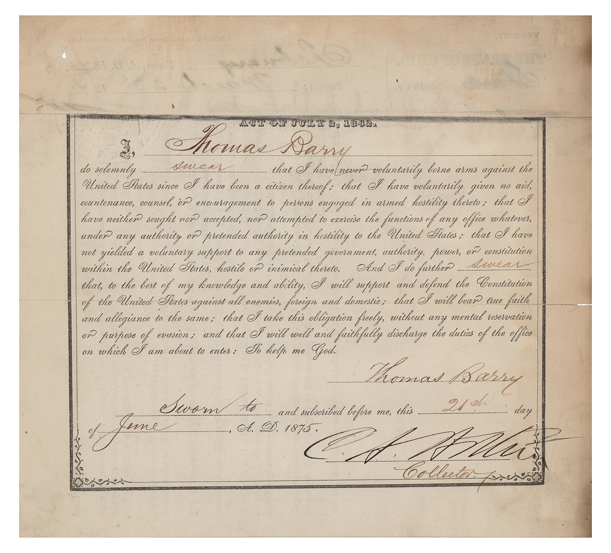 Lot #84 Chester A. Arthur Document Signed