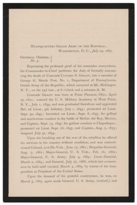 Lot #138 Death of U. S. Grant General Orders - Image 1