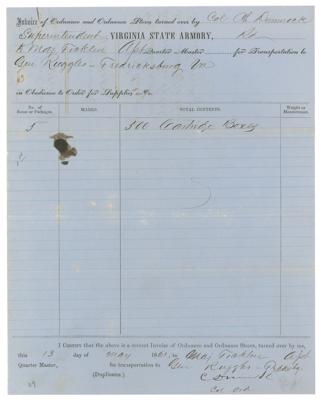 Lot #529 Civil War: Virginia State Armory Document Signed - Image 1