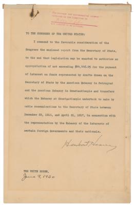 Lot #55 Herbert Hoover Document Signed as President - Image 1