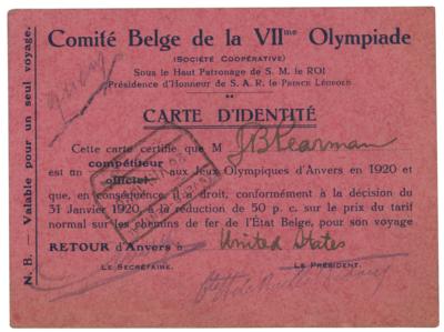 Lot #6019 Antwerp 1920 Olympics Travel Pass