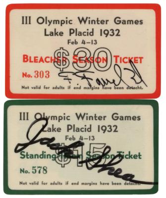 Lot #6029 Lake Placid 1932 Winter Olympics (2) Signed Celluloid Tickets