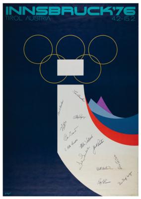 Lot #6093 Innsbruck 1976 Winter Olympics Poster Signed by the USA Bobsled Team - Image 1