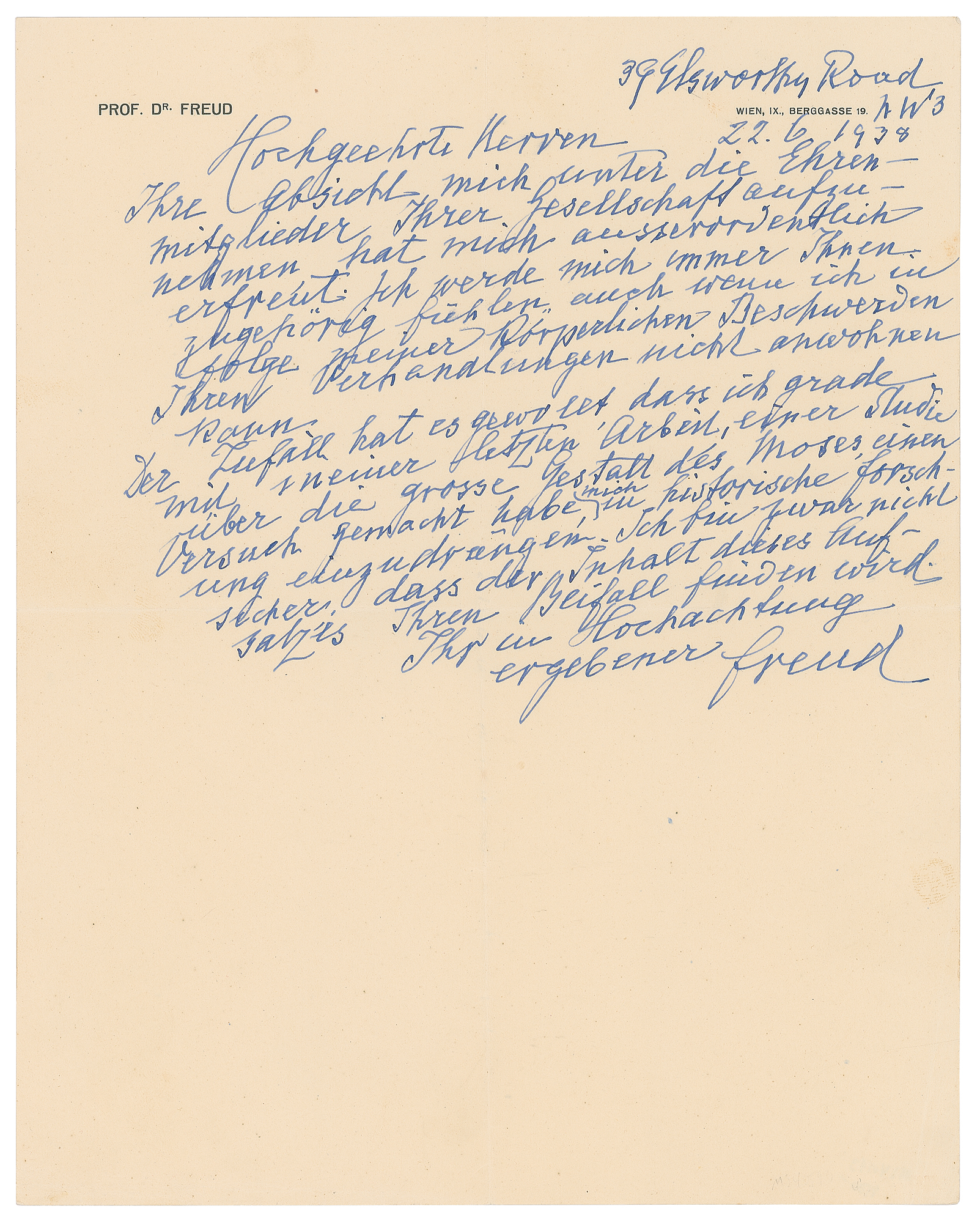 Lot #201 Sigmund Freud Autograph Letter Signed