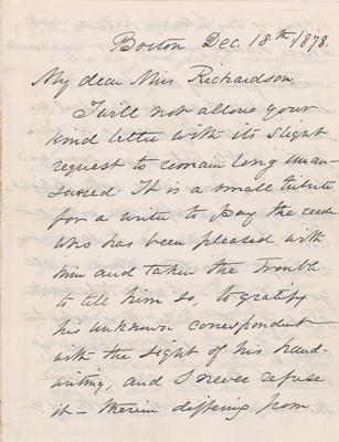 Lot #564 Oliver Wendell Holmes, Sr. Autograph Letter Signed - Image 1