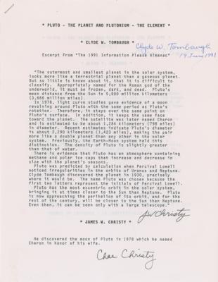 Lot #340 Clyde W. Tombaugh, James W. Christy, and Glenn T. Seaborg Signed Typescript