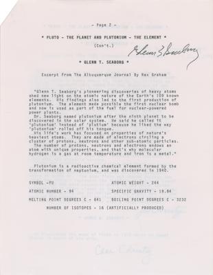 Lot #340 Clyde W. Tombaugh, James W. Christy, and Glenn T. Seaborg Signed Typescript - Image 2